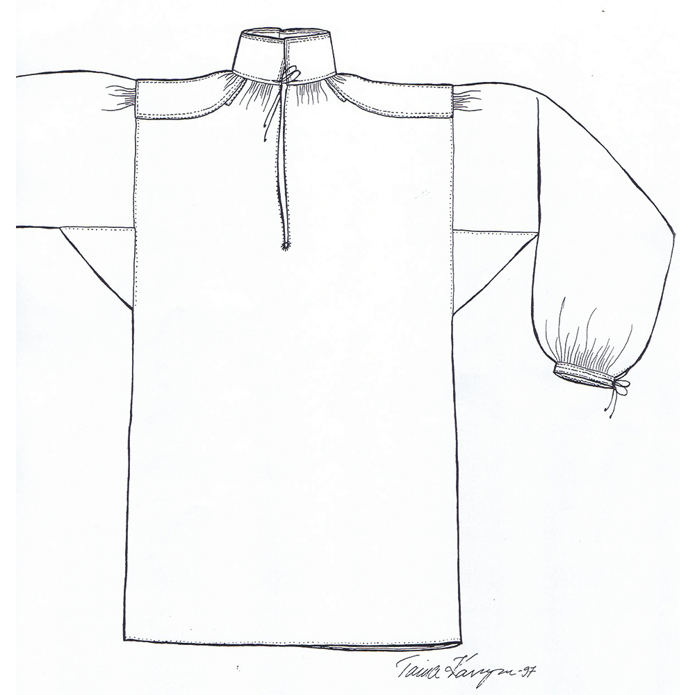 Rauman seutu miehen tarkistetun kansallispuvun paita piirroskuva